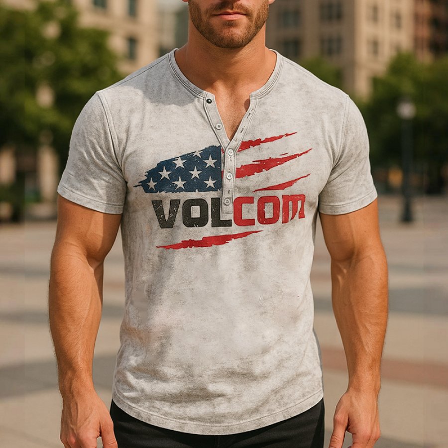 

Men's Vintage American Flag Henley T-Shirt