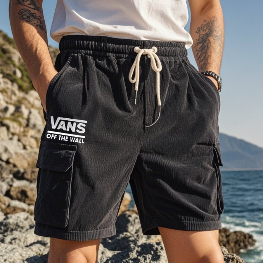 

Men's Casual Drawstring Off The Wall Corduroy Cargo Shorts