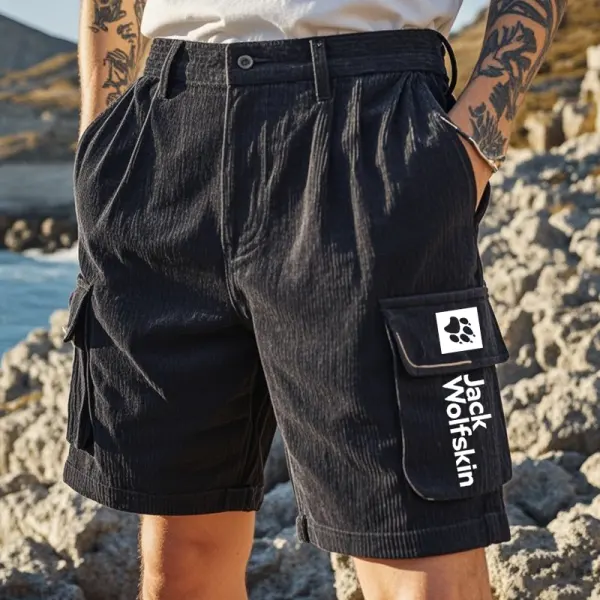 Men's Casual Outdoor Hiking Corduroy Cargo Shorts Black - Wayrates.com 