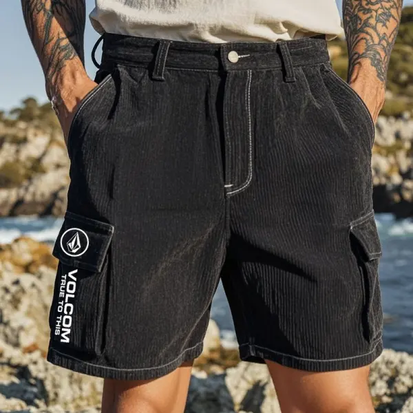 Men's Casual Corduroy Outdoor Cargo Shorts Black - Wayrates.com 