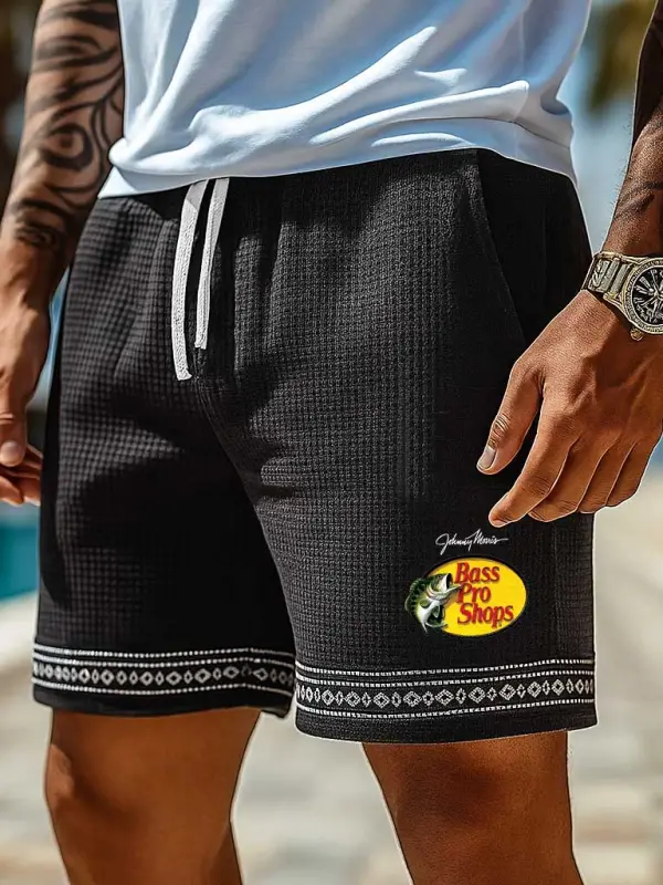 Men's Vintage Waffle Knit Surfing Fishing Ethnic Aztec Print Walkshort Black Shorts Boardshorts - Pragmaace.com 