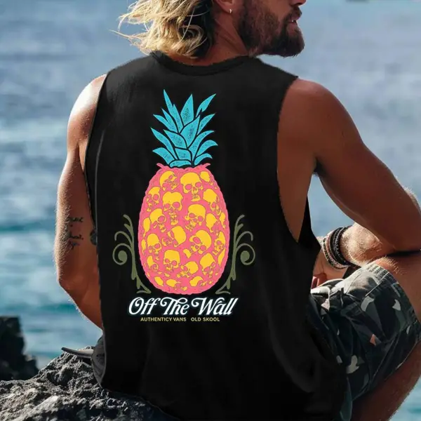 Men's Vintage Surfing Pineapple Graphic Print Round Neck Sleeveless Muscle Tank Top - Wayrates.com 