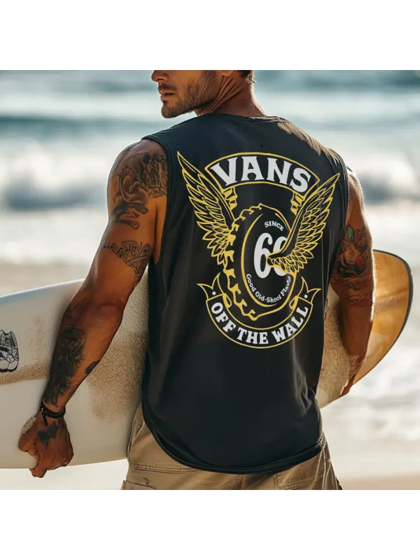 Men's Vintage Crew Neck Sleeveless Tank Top - Aptkoi.com 