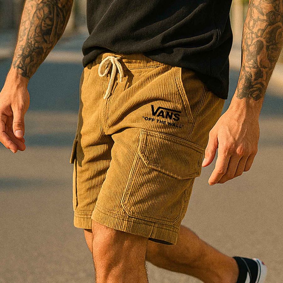 

Men's Vintage Corduroy Surfing Print Multi-Pocket Walkshort Shorts Boardshorts
