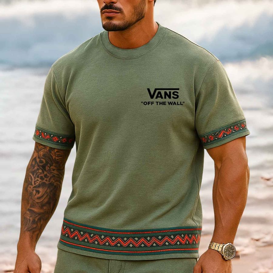 

Men's Vintage Surfing Ethnic Aztec Print Crew Neck Short Sleeve T-Shirt