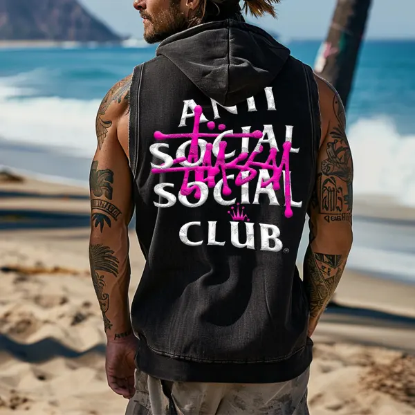 Men's 2025 Newest Surf Retro Fashion Patchwork Pocket Sleeveless Hooded Tank Top - Wayrates.com 