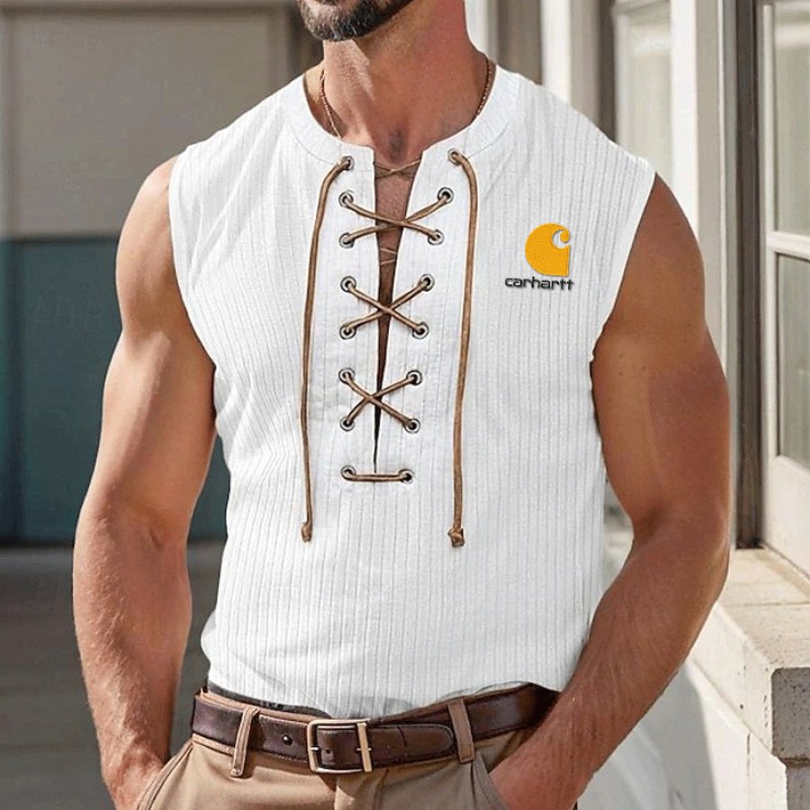 

Stylish Sleeveless Vest With Lace-Up Front For Men