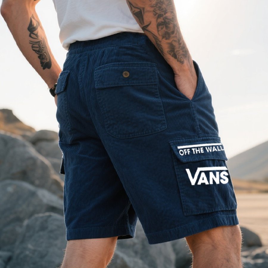 

Vans Men's Casual Off The Wall Corduroy Surf Cargo Shorts Dark Blue