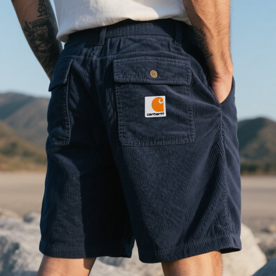 

Carhartt Men's Casual Corduroy Pocket Cargo Shorts Dark Blue With Label