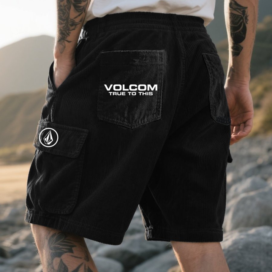 

Men's Casual True To This Corduroy Diamond Pattern Prints Cargo Shorts