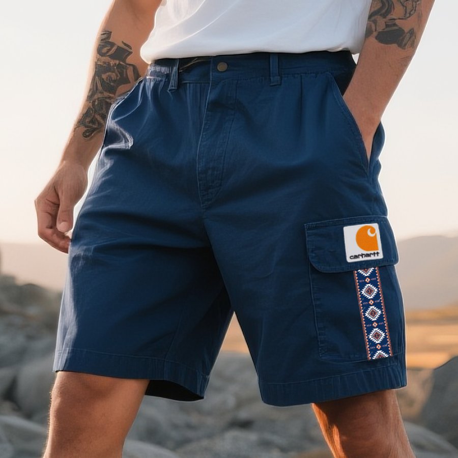 

Carhartt Men's Casual Cargo Shorts With Aztec Ethnic Stripes Navy Blue