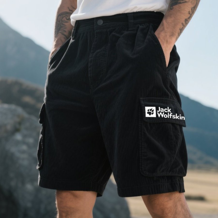 

Men's Casual Surfing Hiking Corduroy Cargo Shorts Black Outwear