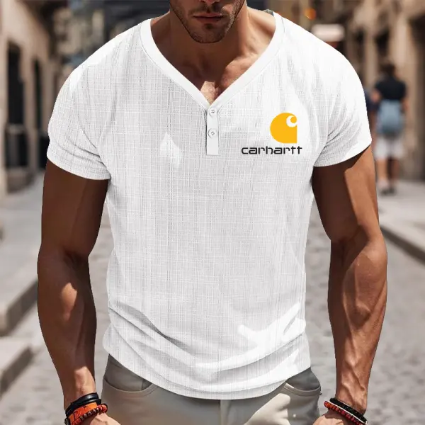 Men's Vintage Henley T-Shirt White - Wayrates.com 