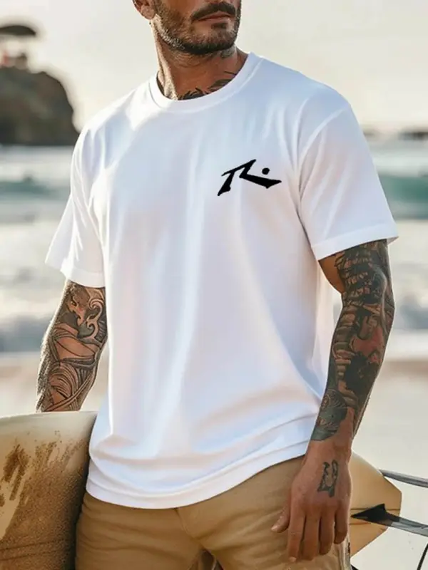 Men's Vintage Surfing Graphic Print Crew Neck Cotton Short Sleeve T-Shirt - Pragmaace.com 