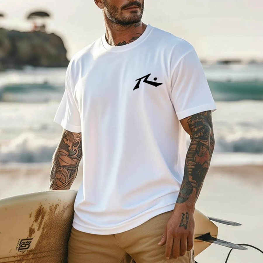 

Men's Vintage Surfing Graphic Print Crew Neck Cotton Short Sleeve T-Shirt