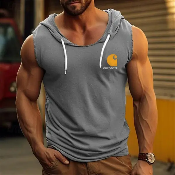 Men's Vintage Gray Hooded Sleeveless Muscle Tank Top - Wayrates.com 