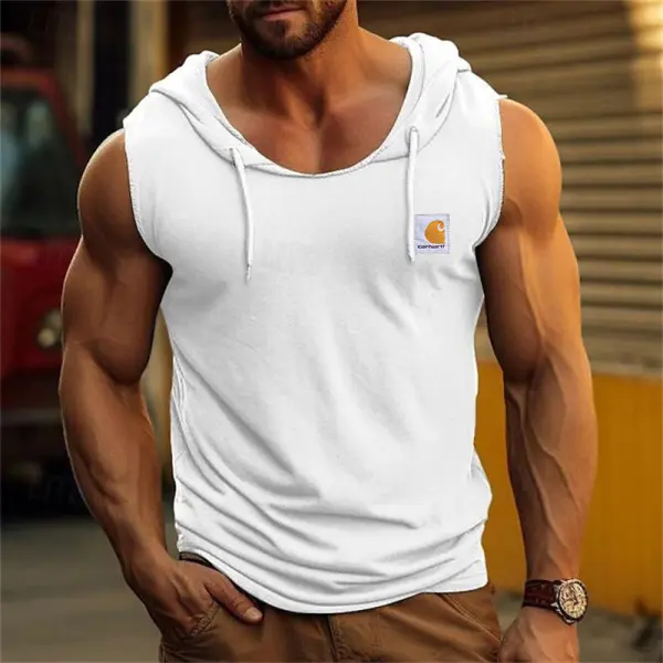 Men's Vintage White Hooded Sleeveless Muscle Tank Top - Wayrates.com 