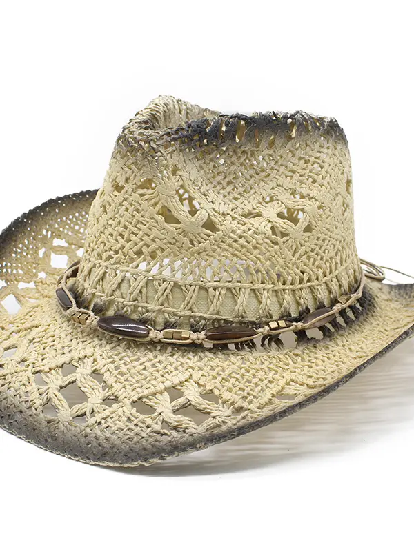 Western Outdoor Beach Retro Cowboy Straw Hat - Menbarn.com 