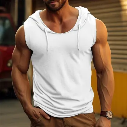 Men's Vintage Solid Color Hooded Sleeveless Muscle Tank Top