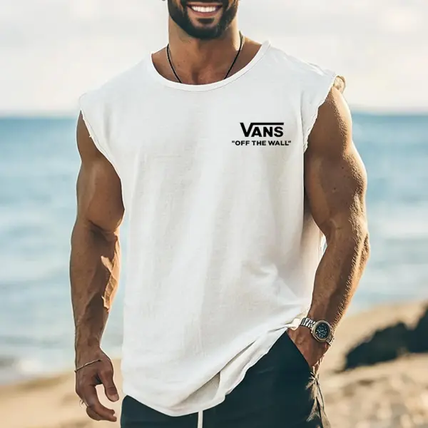 Vans Men's Vintage Cotton And Linen Surfing Print Crew Neck Casual Muscle Sleeveless Tank Top - Wayrates.com 