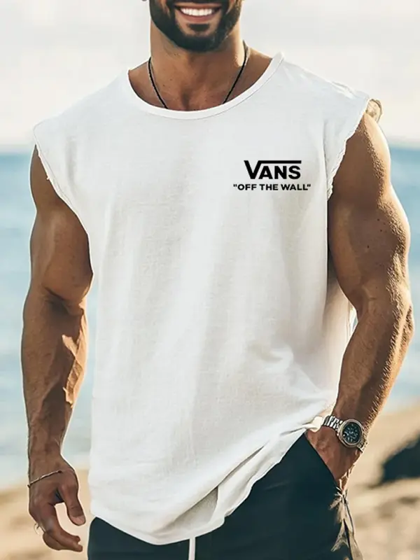 Men's Vintage Cotton And Linen Surfing Print Crew Neck Casual Muscle Sleeveless Tank Top - Pragmaace.com 