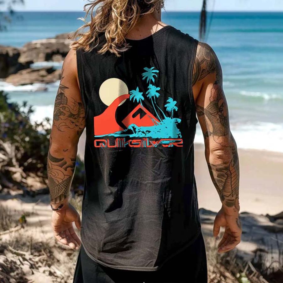 

Men's Vintage Surfing Island Vibes Graphic Print Round Neck Sleeveless Tank Top