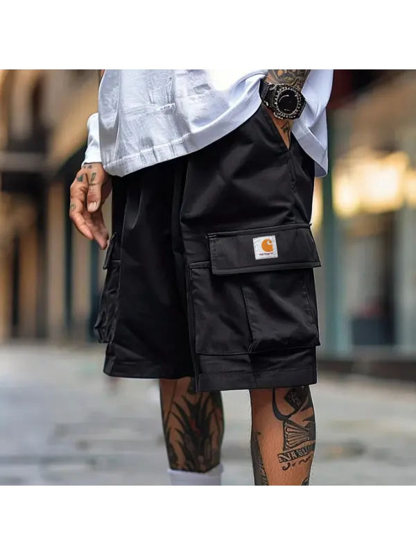 Men's Vintage Black Cargo Shorts With Multiple Pockets - Aptkoi.com 