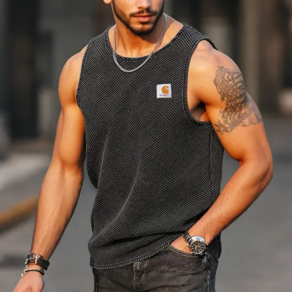 Men's Vintage Summer Herringbone Fabric Knit Crew Neck Sleeveless Tank Top - Wayrates.com 