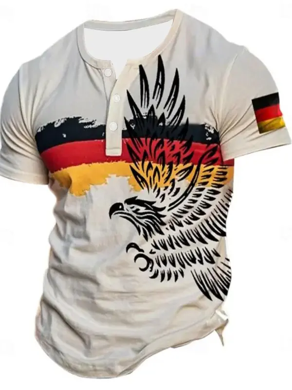 Men's Vintage German Flag And Eagle Design Henley T-Shirt - Pragmaace.com 