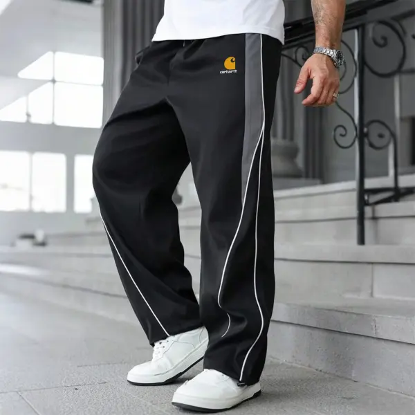 Men's Vintage Black Track Pants With Contrast Stripes - Wayrates.com 