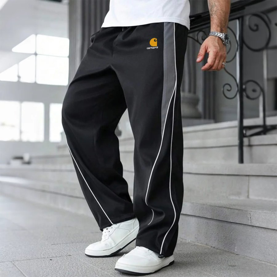 

Men's Vintage Black Track Pants With Contrast Stripes