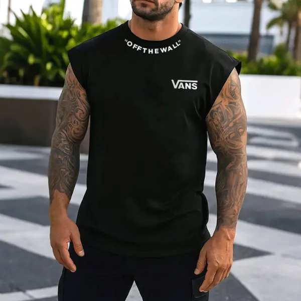 Oversize Sleeveless Muscle Tee With Bold Tattoo-Inspired Design - Wayrates.com 