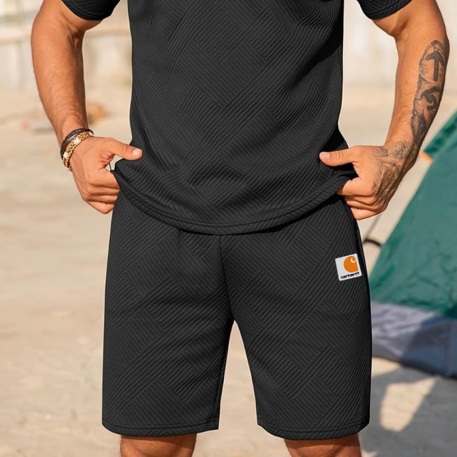 

Men's Vintage Black Geometric Textured Fabric Shorts Streetwear