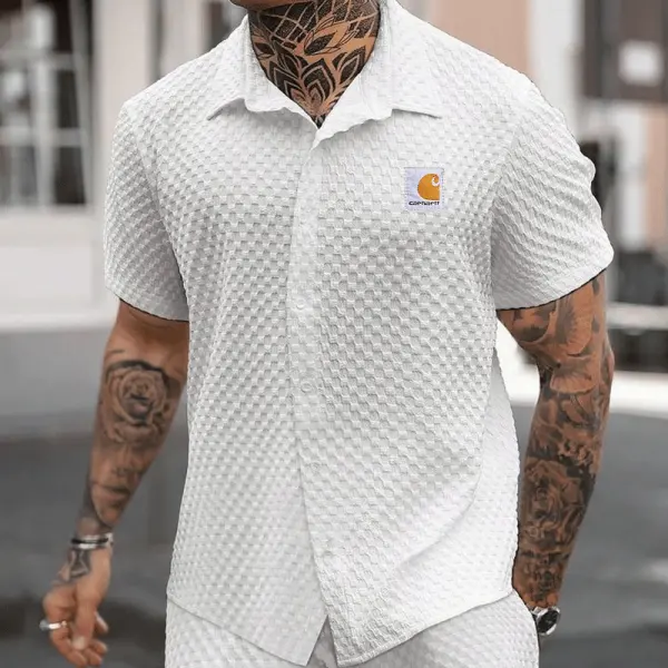 Stylish Short-Sleeve Shirt With Unique Embossed Design For Men - Wayrates.com 