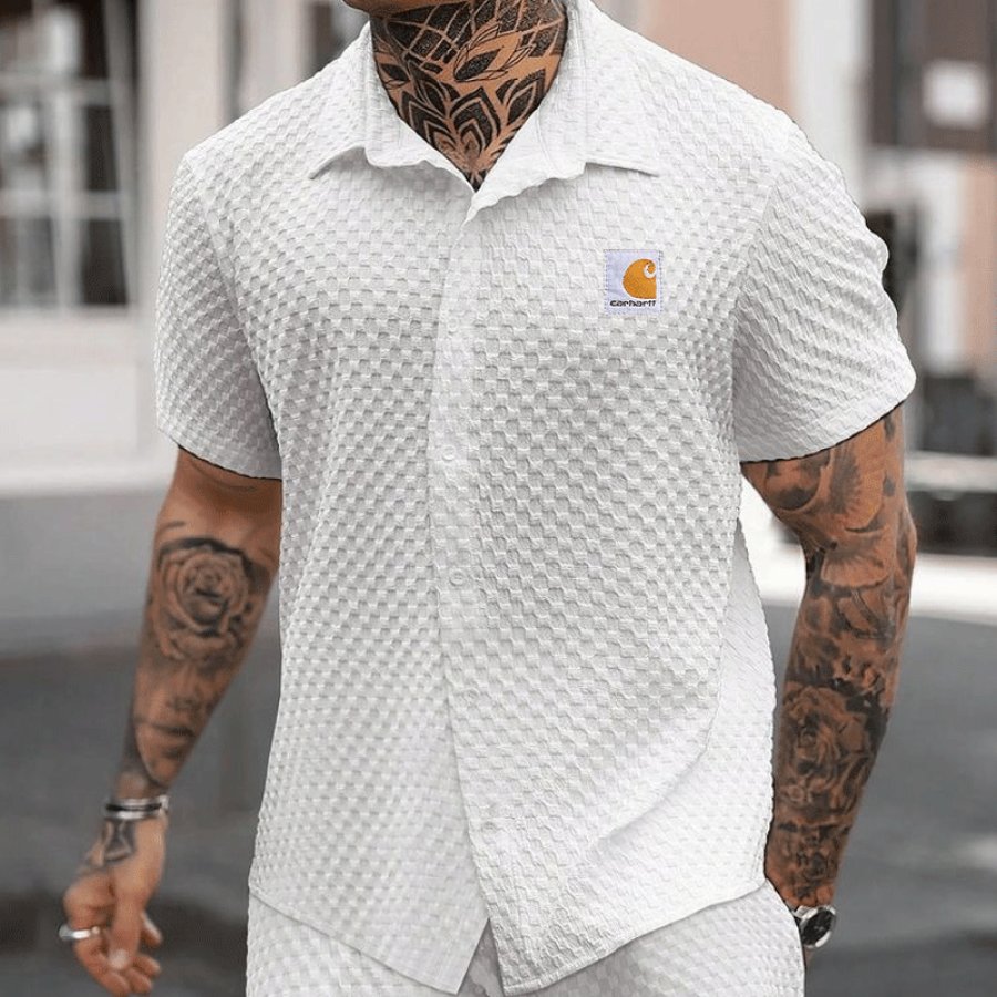 

Stylish Short-Sleeve Shirt With Unique Embossed Design For Men