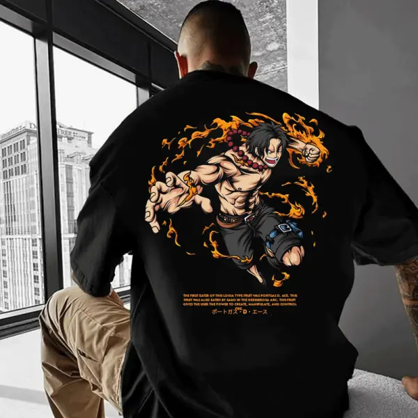 Anime-Inspired Flame Design T-Shirt For Men - Perfect For Casual Wear And Anime Fans - Wayrates.com 