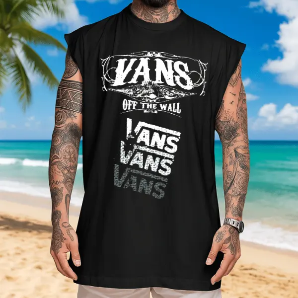 Oversize Muscle Graphic Sleeveless Tee For Summer Beach Adventures - Wayrates.com 