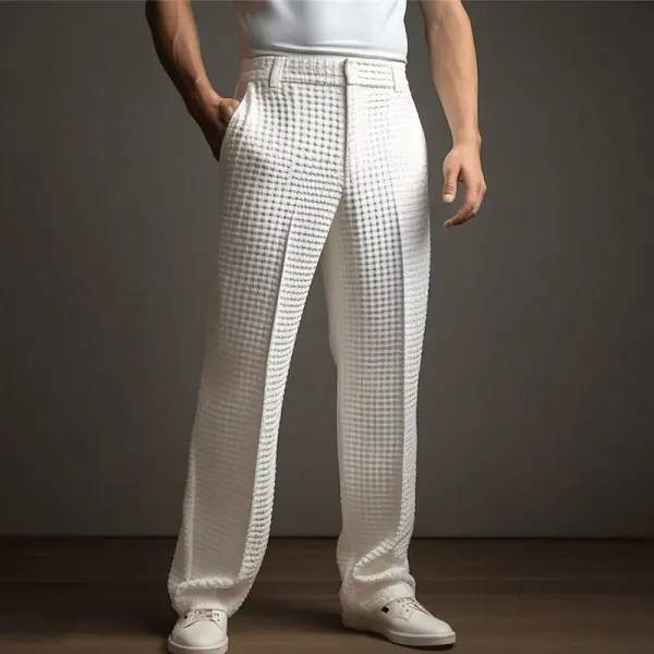 Stylish Plaid Wide-Leg Trousers For Men - Perfect For Casual And Formal Occasions - Menzfolk.com 