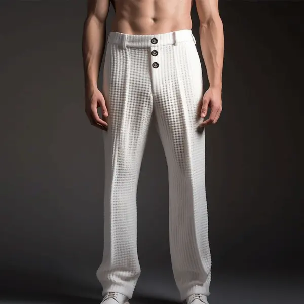 Stylish White Waffle Knit Trousers For Men - Perfect For Casual And Formal Occasions - Menzfolk.com 
