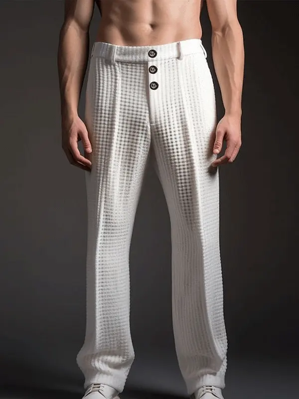 Stylish White Waffle Knit Trousers For Men - Perfect For Casual And Formal Occasions - Menwyx.com 