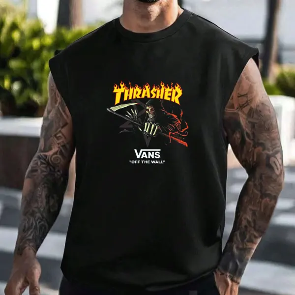 Oversize Muscle Graphic Sleeveless Tee For Summer Beach Adventures - Wayrates.com 