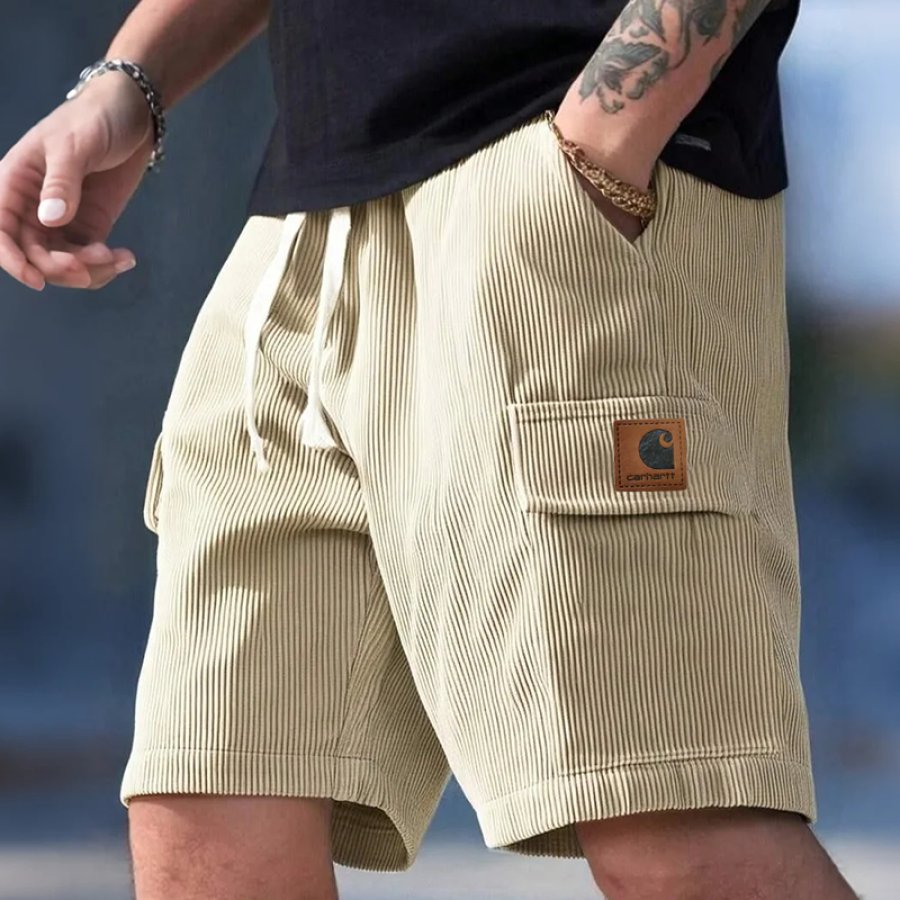 

Men's Vintage Khaki Corduroy Cargo Shorts Streetwear