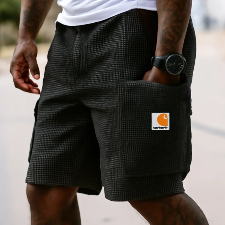 

Men's Vintage Waffle Checkered Cargo Shorts Black