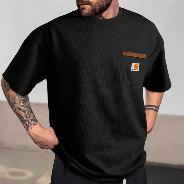 Men's Casual Waffle Color Block Short-Sleeve Pocket T-Shirt - Wayrates.com 