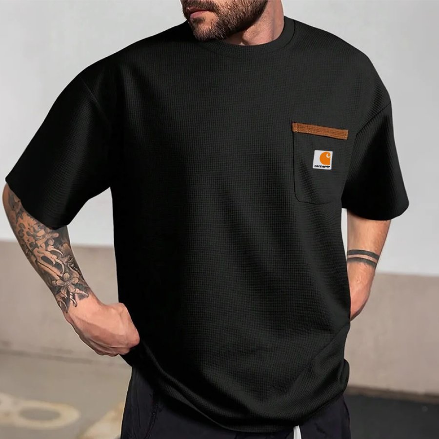 

Men's Casual Waffle Color Block Short-Sleeve Pocket T-Shirt