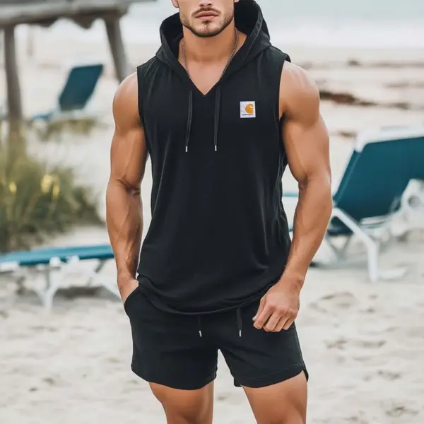 Men's Casual Hooded Surf Sleeveless Muscle Tank Top And Shorts Two-piece Set - Wayrates.com 