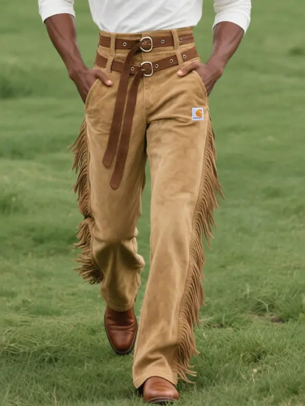 Men'S Western Style Tassel Double Belt Pants - Menwyx.com 