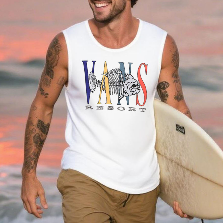 

Men's Vintage Surfing Fishbone Resort Graphic Print Round Neck Sleeveless Tank Top