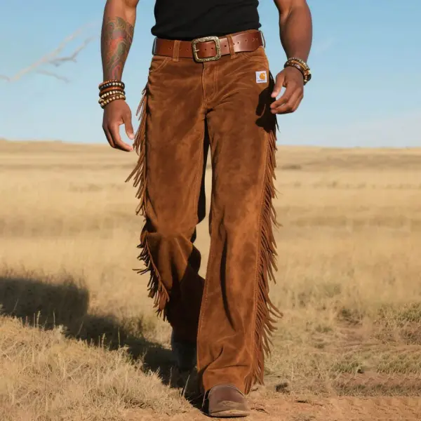 Men's Vintage Suede Tassel Western Style Pants - Wayrates.com 