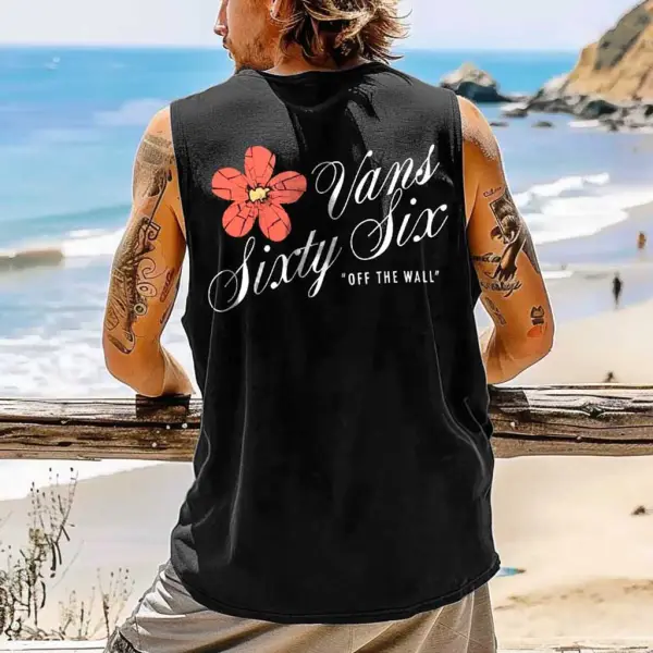 Men's Vintage Surfing Cracked Flower Print Sleeveless Muscle Tank Top - Wayrates.com 